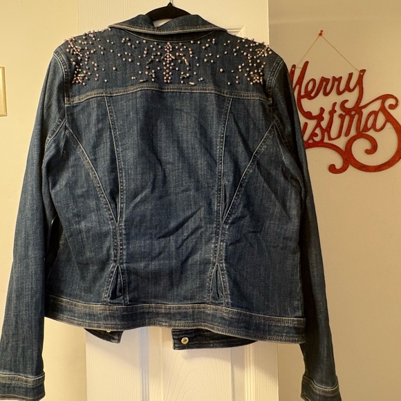White House Black Market embellished Jean jacket size XL EUC - Picture 5 of 6